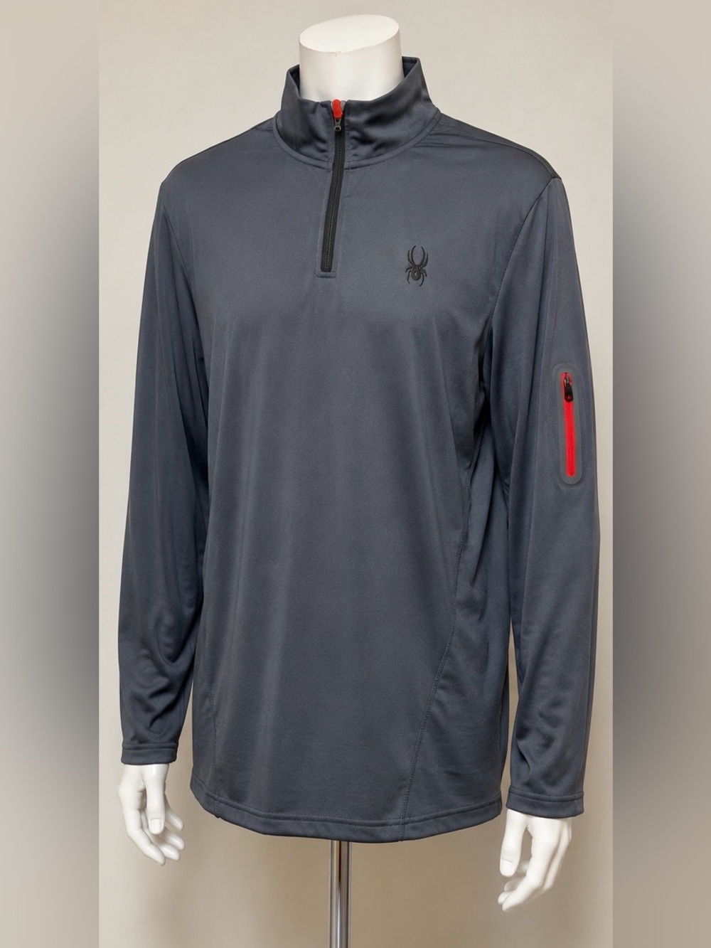 Spyder Athletic Mens L Gray Quarter Zip Pullover Long Sleeve Zip Stretch Shirt